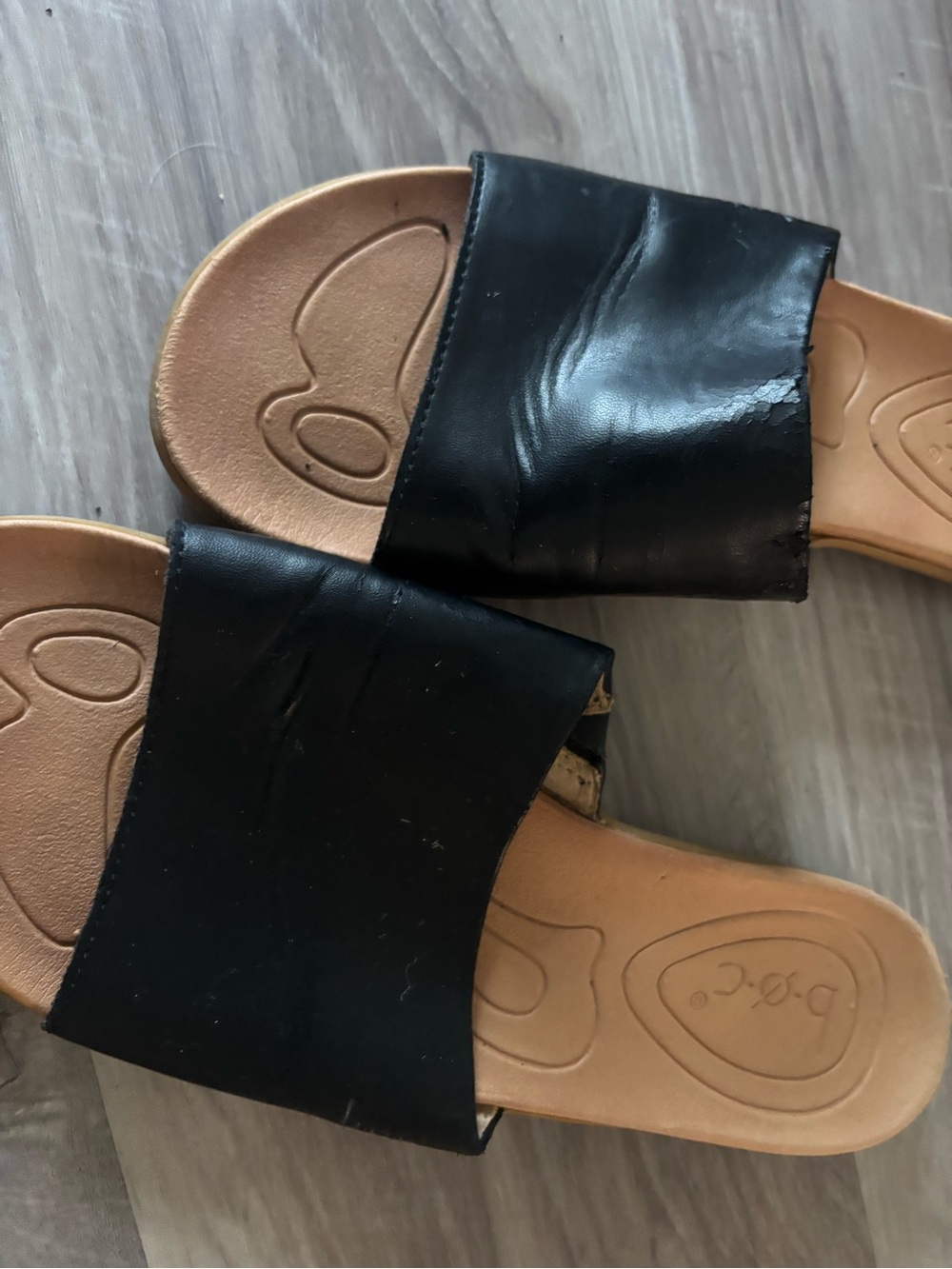 boc Black Slide Sandals with Tan Footbed